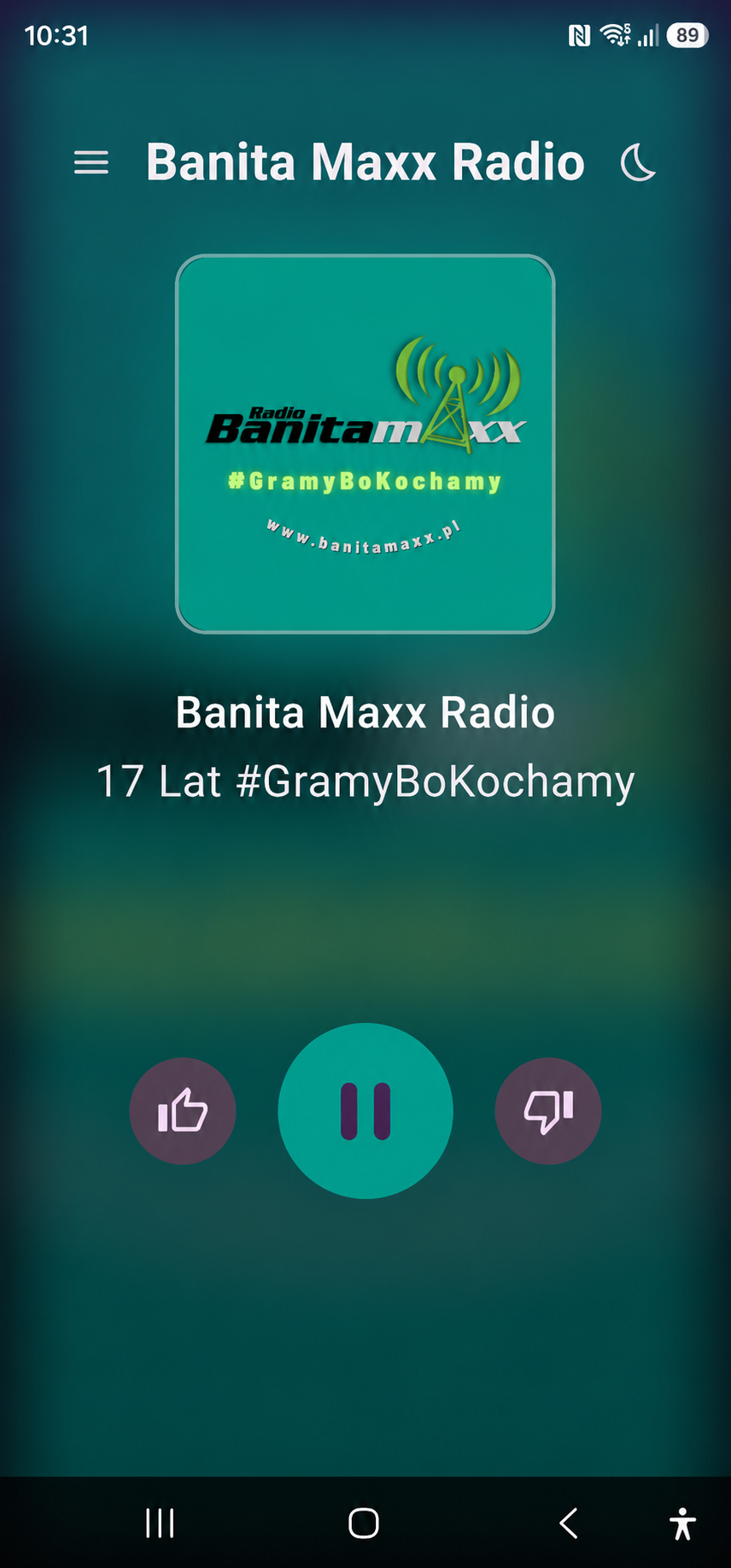 Ekran aplikacji Banita Maxx Radio